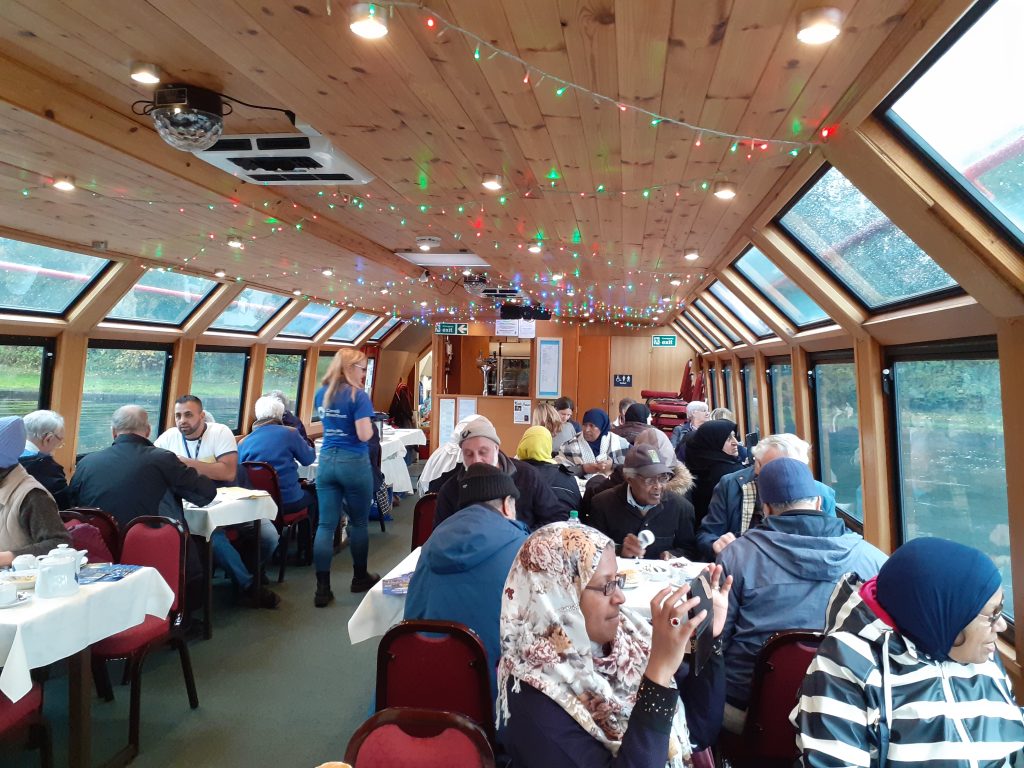 Members of DWB activity groups on a barge trip on Sheffield Canal