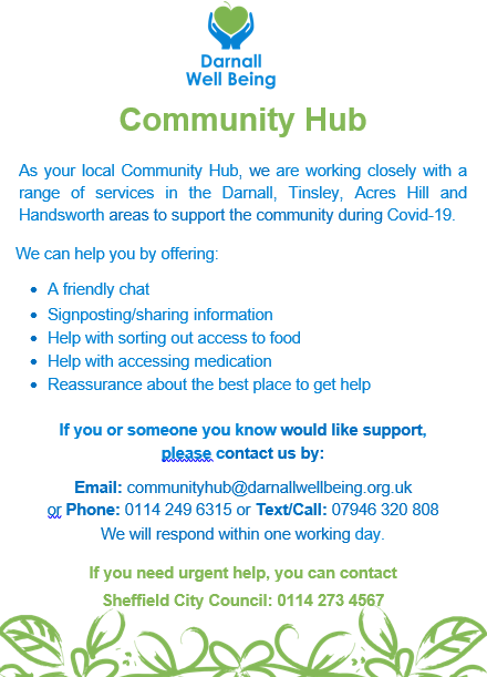 Poster announcing the DWB is acting as a Community Hub during Covid-19