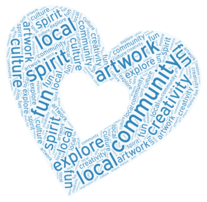 Word art in a heart shape, using words related to community