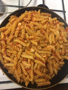 photo of pan full of cooked pasta