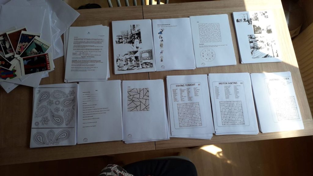 photo of activity sheets on a table