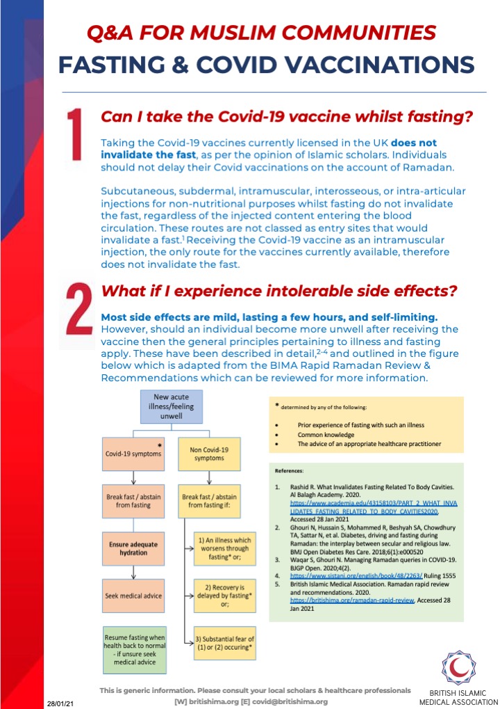 photo of British Islamic Medical Associaton poster re vaccines and Ramadan