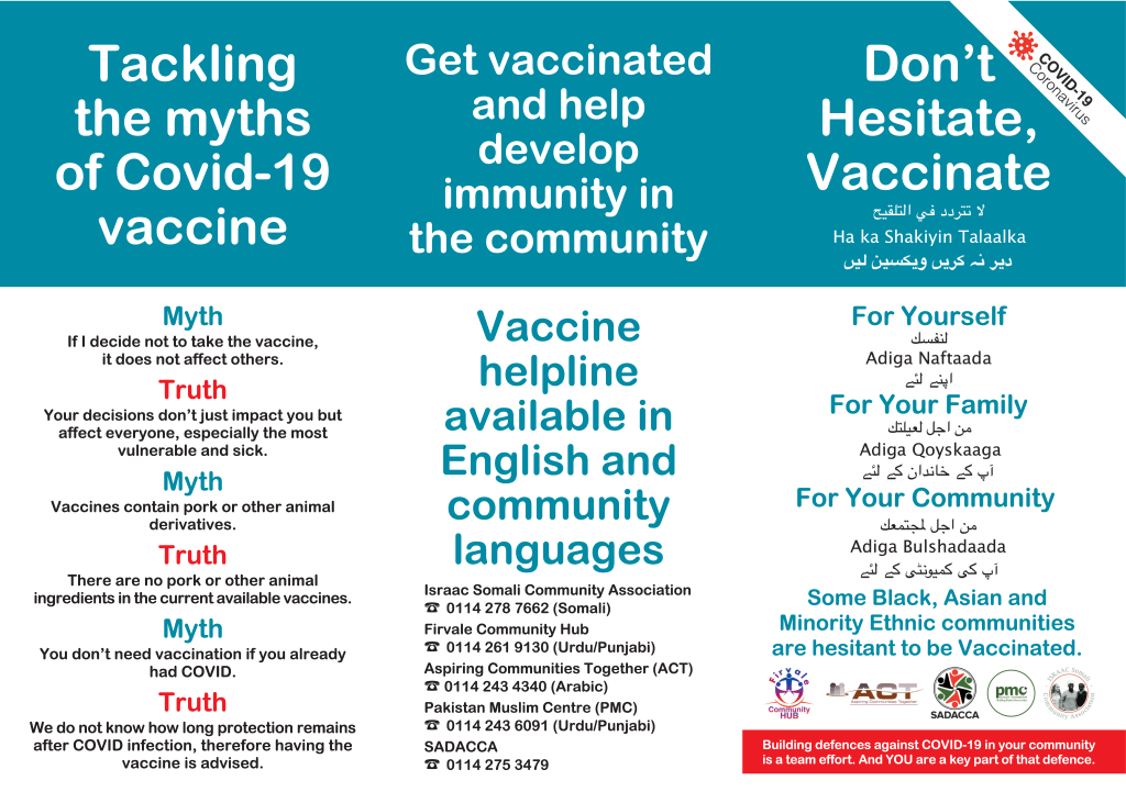 Leaflet about Covid vaccine myths and truths