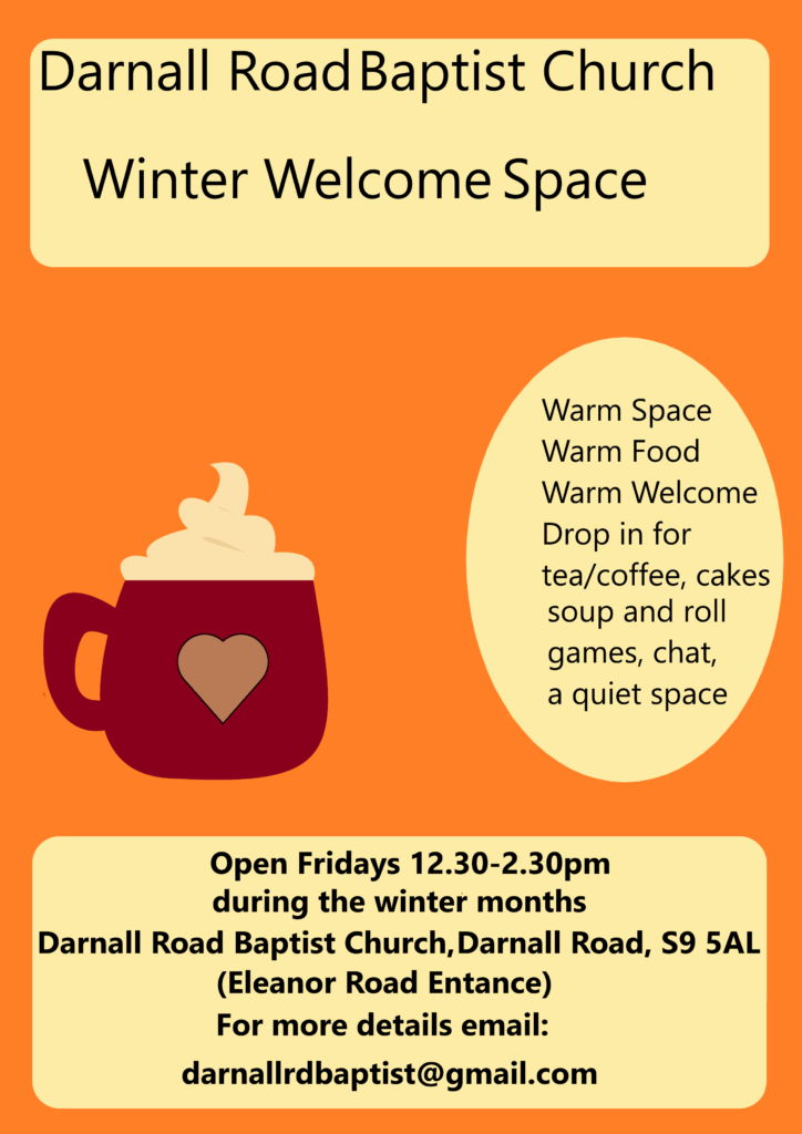 poster advertising Darnall Road Baptist Church Welcome Space