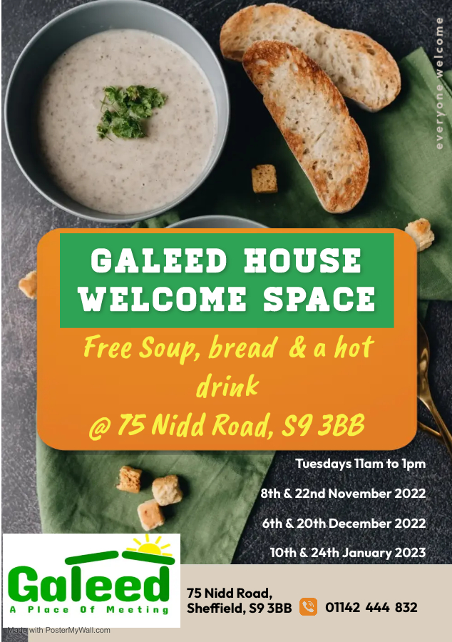 poster advertising Galeed House welcome space
