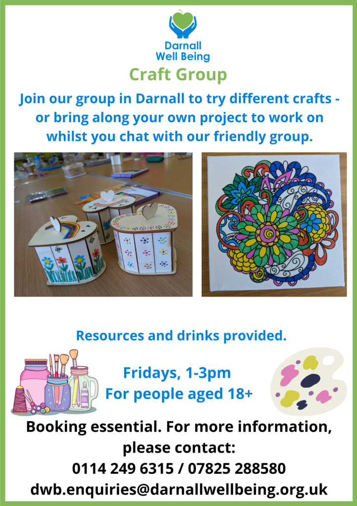flyer advertising craft group, which meets on Fridays 1-3pm at Darnall Primary Care Centre