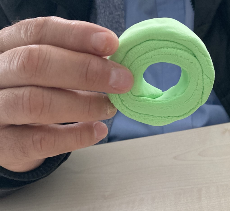 green ring doughnut shaped model held in someone's hand