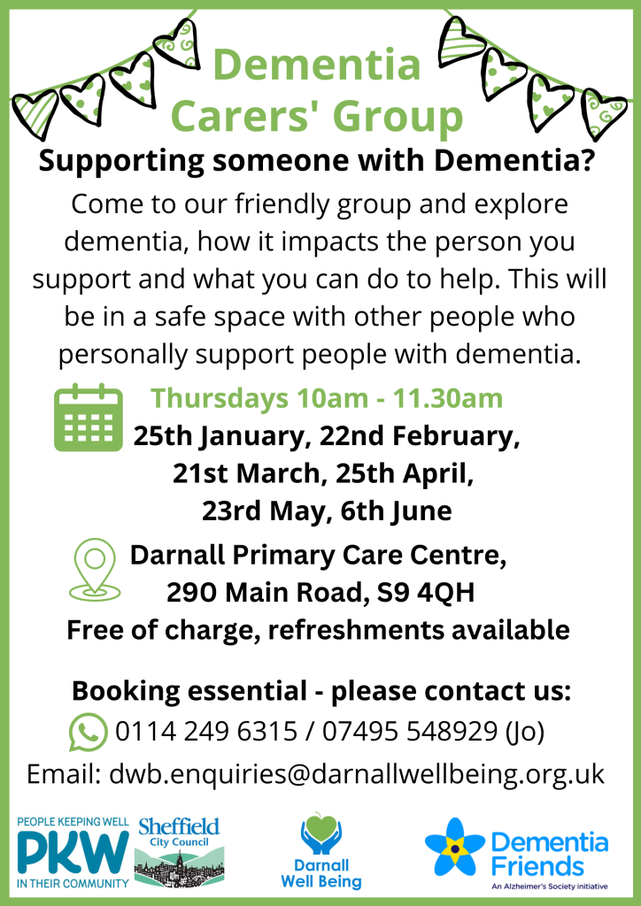 Dementia Carers' Support Group flyer