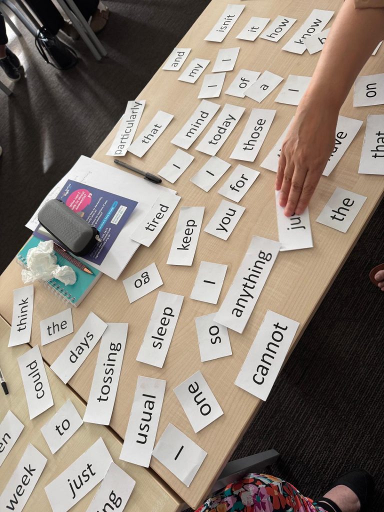 cut out words on a table